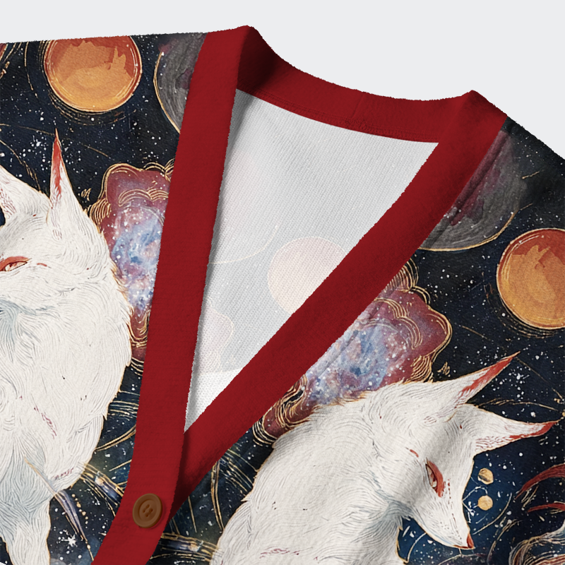 Tokyo-Tiger Fox of the Rising Sun Ugly Cardigan Sweater