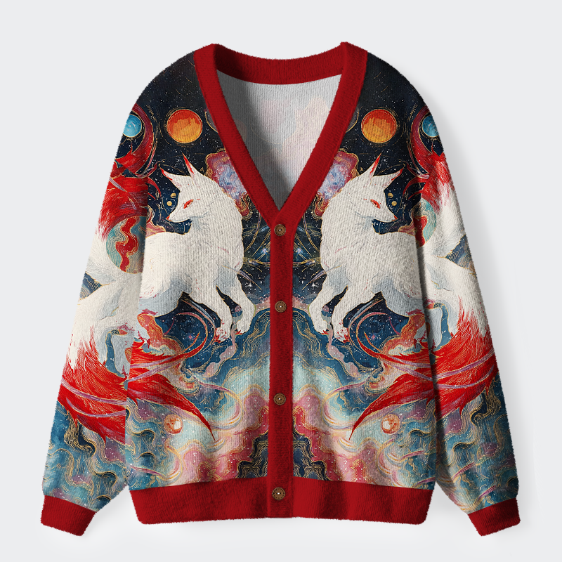 Tokyo-Tiger Fox of the Rising Sun Ugly Cardigan Sweater