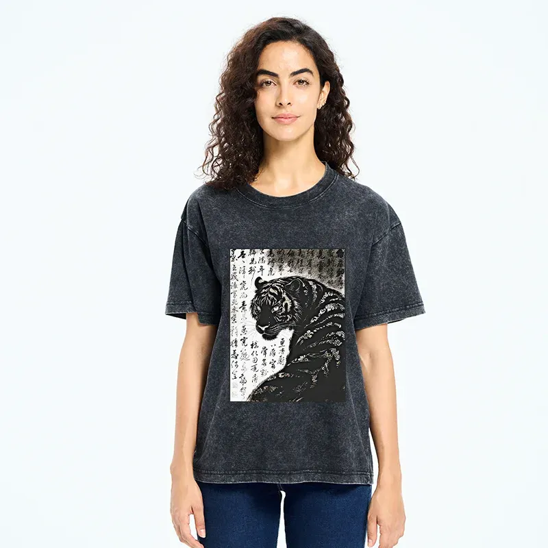 Tokyo-Tiger Woodcut Tiger Washed T-Shirt