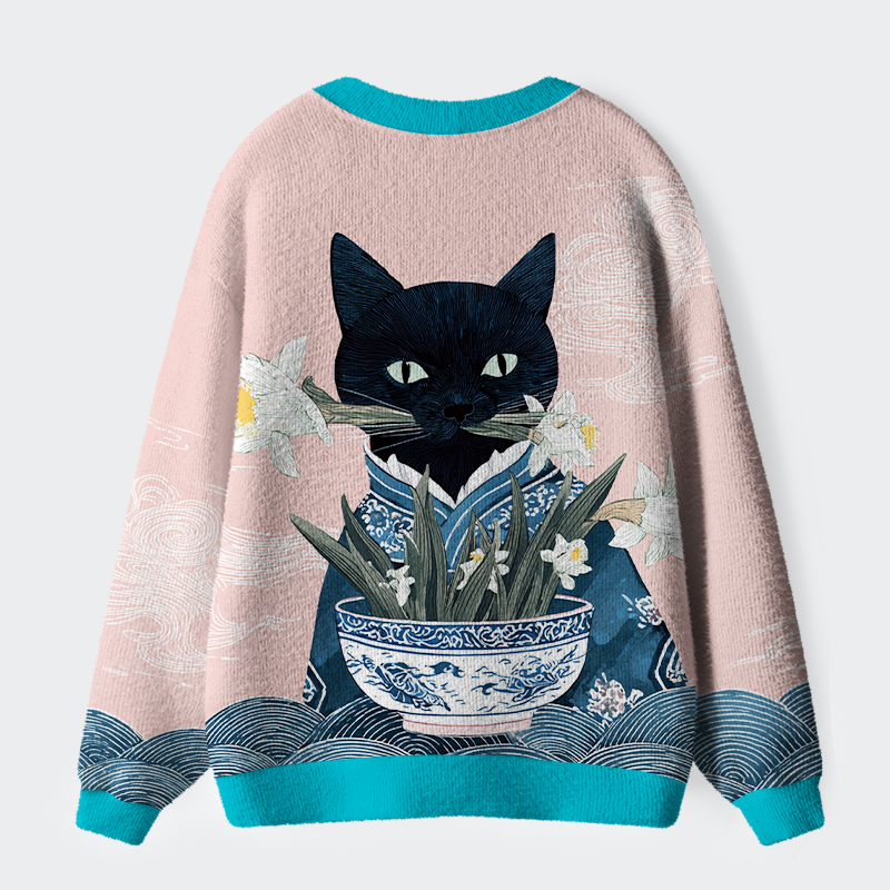 Tokyo-Tiger Elegant Feline Blossom Ugly Cardigan Sweater