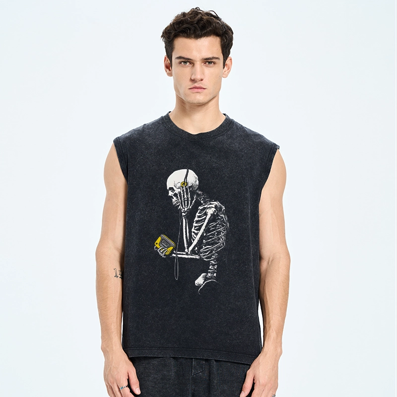 Tokyo-Tiger Skeleton Listening To Music Washed Tank