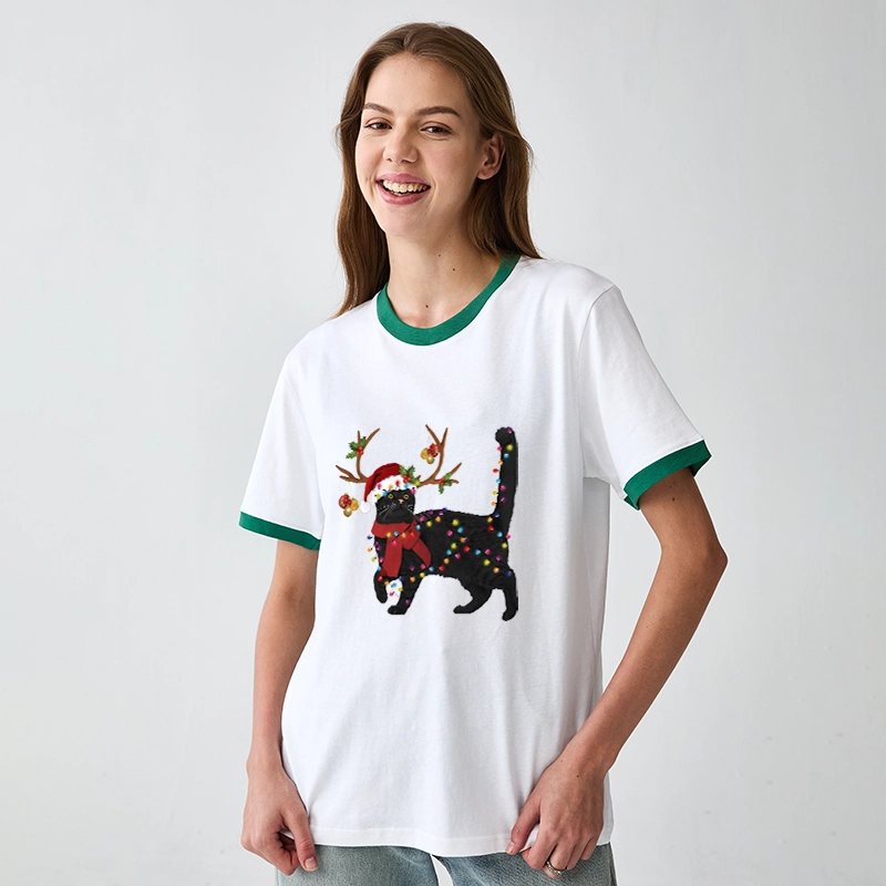 Tokyo-Tiger Christmas Black Cat Trim T-Shirt