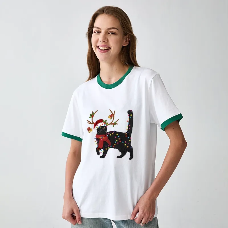 Tokyo-Tiger Christmas Black Cat Trim T-Shirt