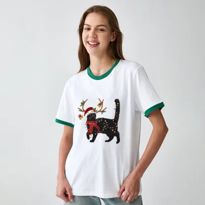 Tokyo-Tiger Christmas Black Cat Trim T-Shirt