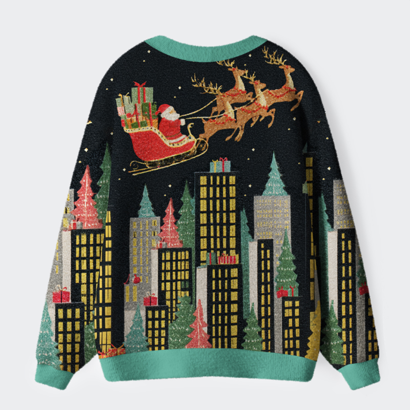 Tokyo-Tiger Santa’s Midnight Flight Ugly Cardigan Sweater