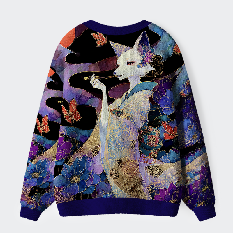 Tokyo-Tiger Kitsune’s Enchanted Blossoms Ugly Cardigan Sweater