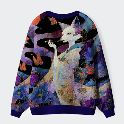 Tokyo-Tiger Kitsune’s Enchanted Blossoms Ugly Cardigan Sweater