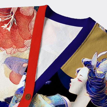 Tokyo-Tiger Kitsune’s Enchanted Blossoms Ugly Cardigan Sweater