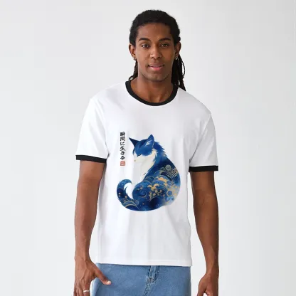 Tokyo-Tiger Retro Zen Cat: Living the Present Trim T-Shirt