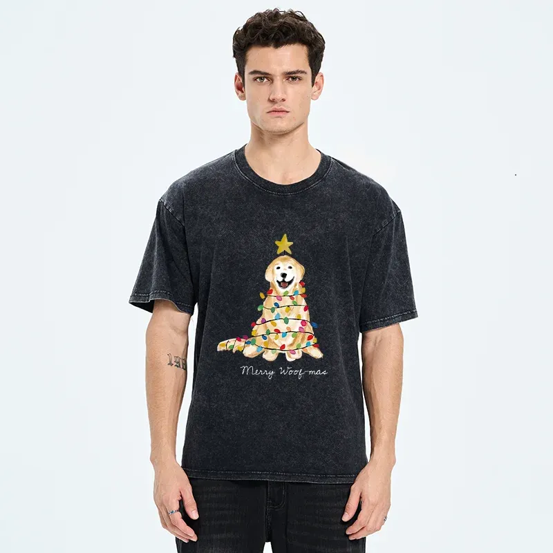 Tokyo-Tiger Christmas Tree Dog Washed T-Shirt