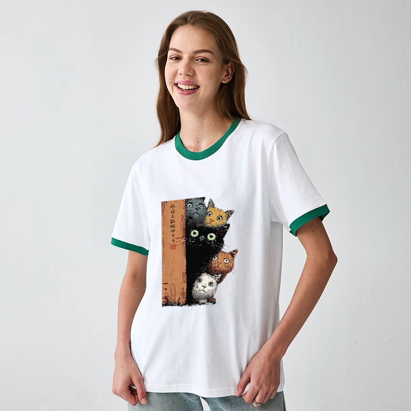 Tokyo-Tiger Five Cats Are Watching You Trim T-Shirt