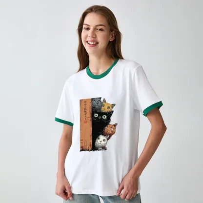 Tokyo-Tiger Five Cats Are Watching You Trim T-Shirt