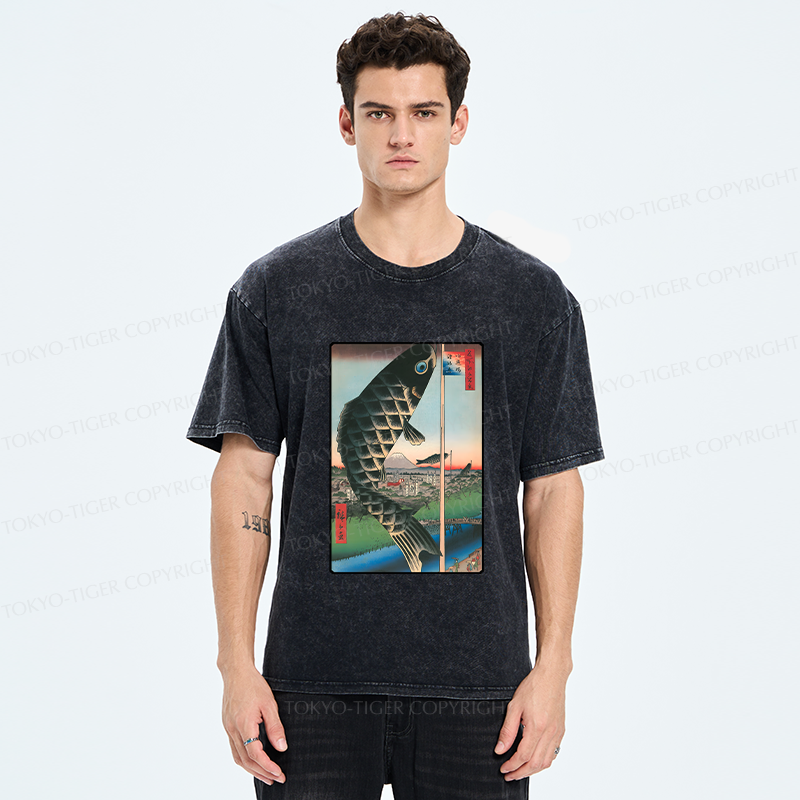 Tokyo-Tiger Japanese Carp Streamer Washed T-Shirt