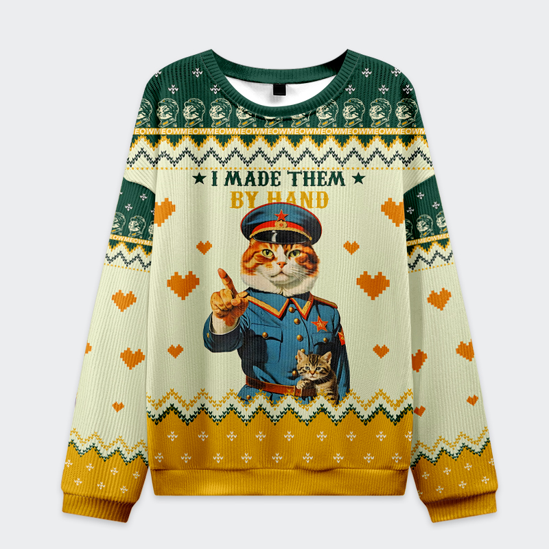 Tokyo-Tiger Funny Cat:I Made Them By Hand Christmas Ugly Sweatshirt