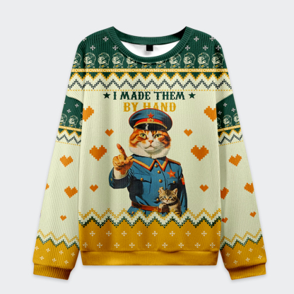 Tokyo-Tiger Funny Cat:I Made Them By Hand Christmas Ugly Sweatshirt