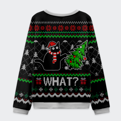 Tokyo-Tiger Funny Cat：What? The Tree Fell On Its Own Christmas Ugly Sweatshirt