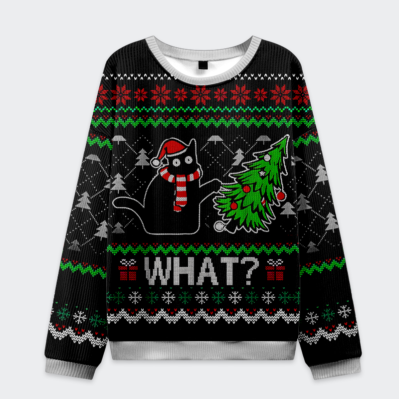 Tokyo-Tiger Funny Cat：What? The Tree Fell On Its Own Christmas Ugly Sweatshirt