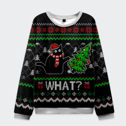 Tokyo-Tiger Funny Cat：What? The Tree Fell On Its Own Christmas Ugly Sweatshirt