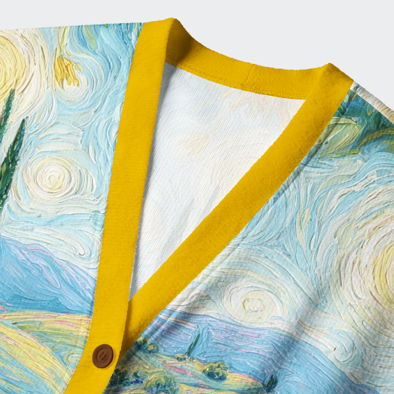 Tokyo-Tiger Van Gogh's Sunflower Dreams Ugly Cardigan Sweater