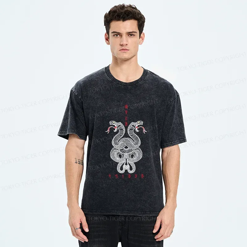 Tokyo-Tiger Double Snakes Encircling Washed T-Shirt