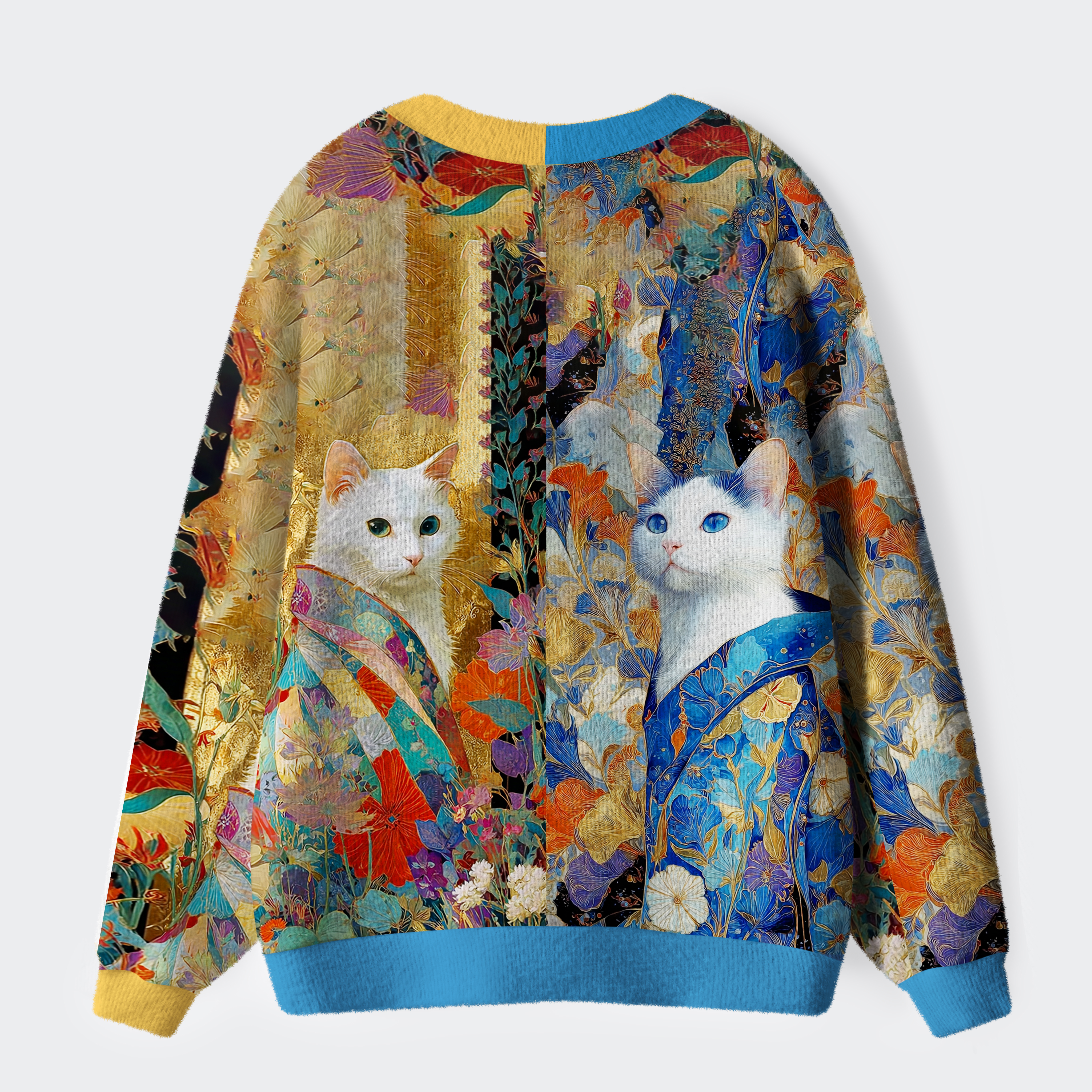 Tokyo-Tiger Regal Cats in Vibrant Robes Ugly Cardigan Sweater