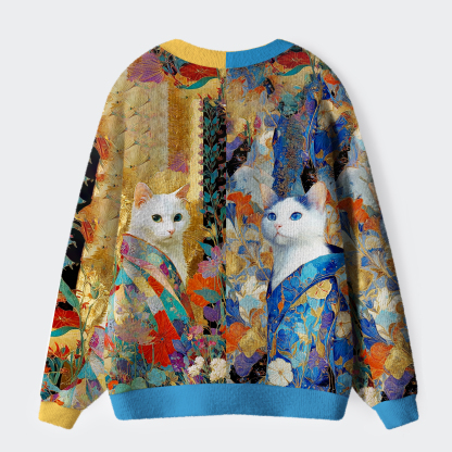 Tokyo-Tiger Regal Cats in Vibrant Robes Ugly Cardigan Sweater