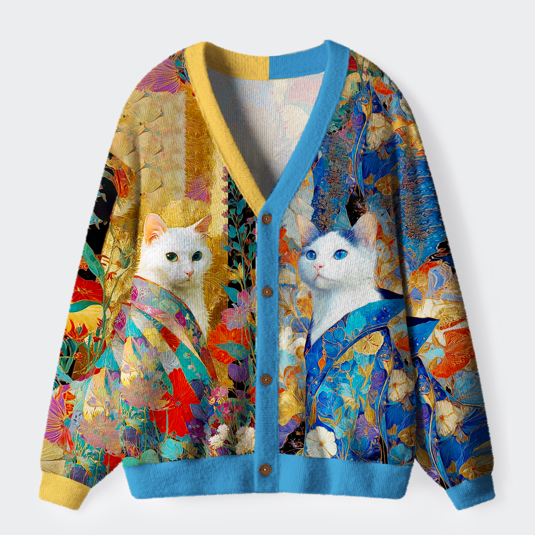 Tokyo-Tiger Regal Cats in Vibrant Robes Ugly Cardigan Sweater