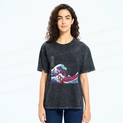 Tokyo-Tiger Octopus And Waves Washed T-Shirt