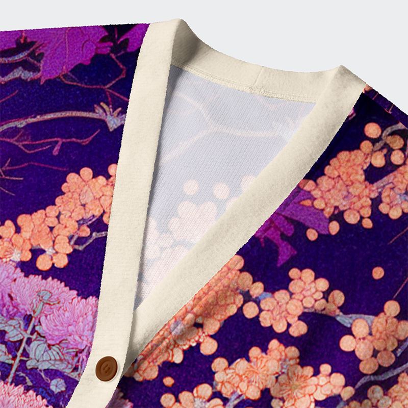 Tokyo-Tiger Slumbering In A Blooming Sea Ugly Cardigan Sweater