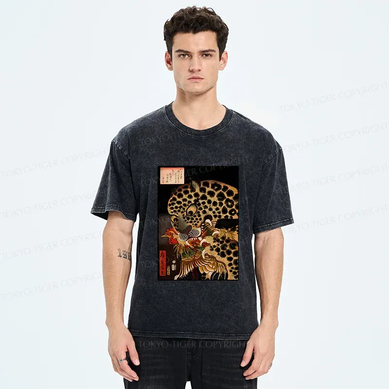 Tokyo-Tiger Japanese Traditional Panther Washed T-Shirt