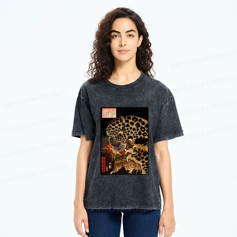Tokyo-Tiger Japanese Traditional Panther Washed T-Shirt