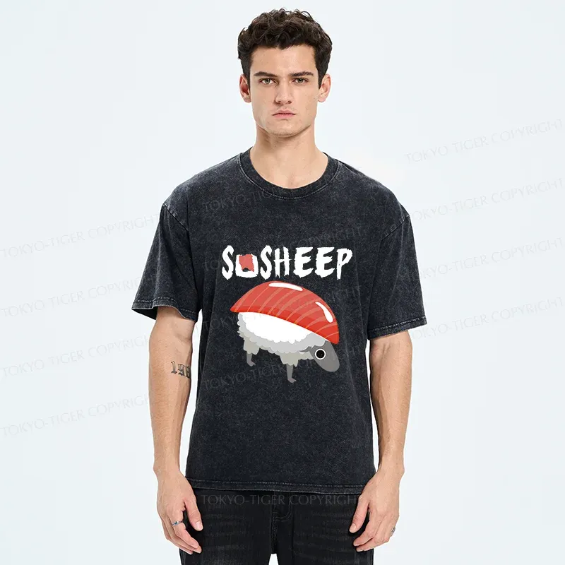 Tokyo-Tiger Sushi Sheep Washed T-Shirt