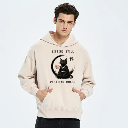 Tokyo-Tiger Sitting still  plotting chaos Calming Zen Cat Funny Washed Hoodie