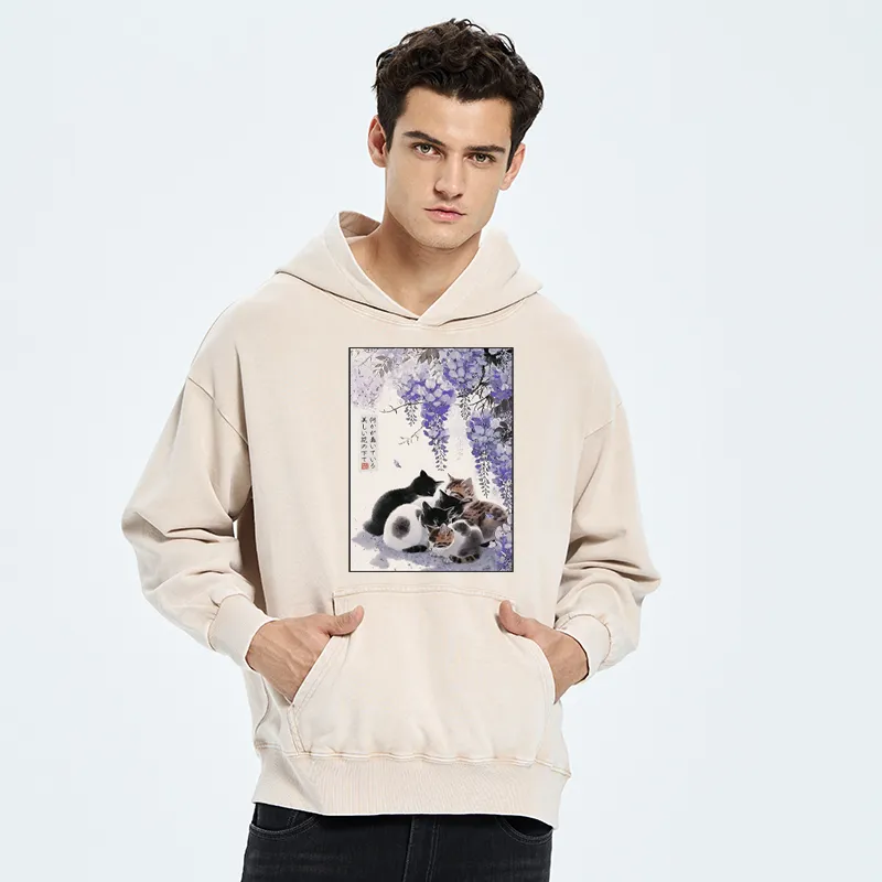 Tokyo-Tiger Sitting still  plotting chaos Calming Zen Cat Funny Washed Hoodie