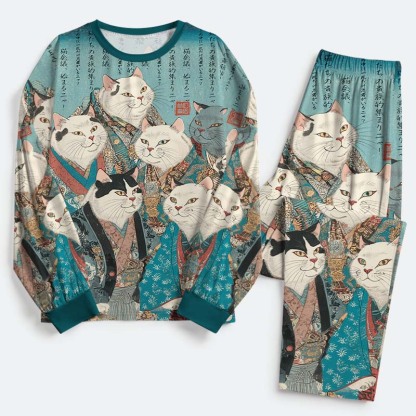 Tokyo-Tiger Formal Gathering of Ukiyo-e Cat Nobles Family Pajama Sets
