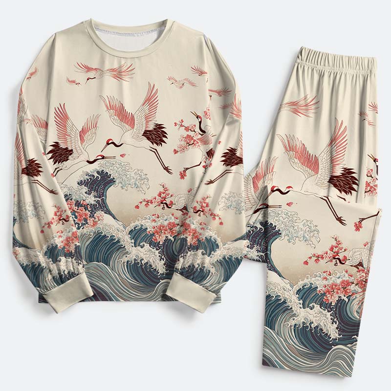 Tokyo-Tiger Cranes Dancing On The Waves Family Pajama Sets