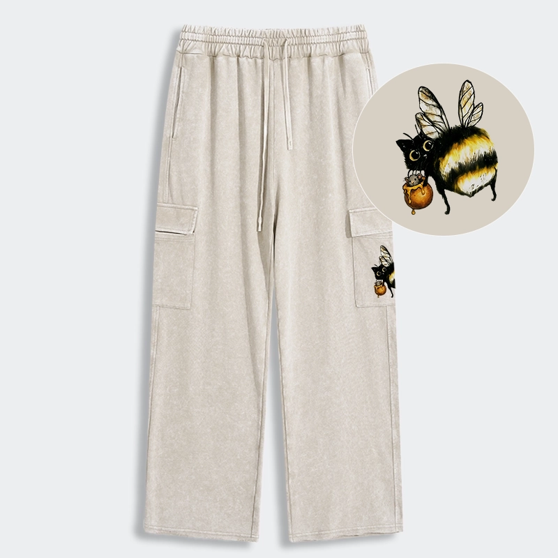 Tokyo-Tiger Cute Catbee Butt Washed Utility Sweatpants