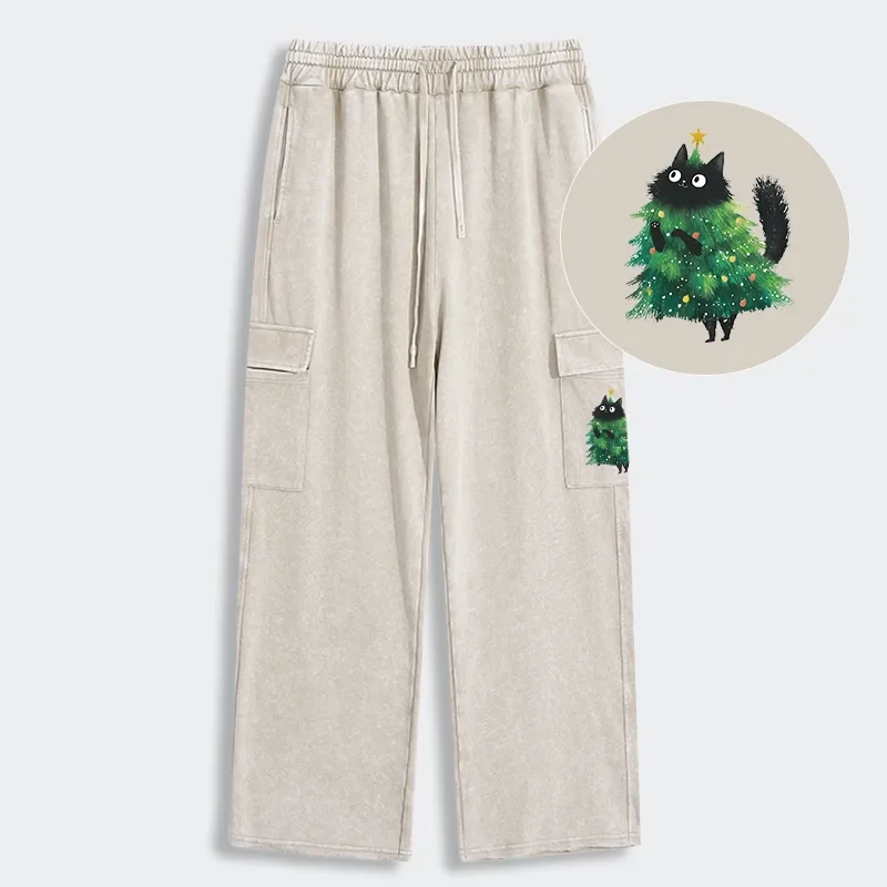 Tokyo-Tiger Christmas Tree Cat Japan Washed Utility Sweatpants