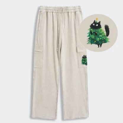 Tokyo-Tiger Christmas Tree Cat Japan Washed Utility Sweatpants