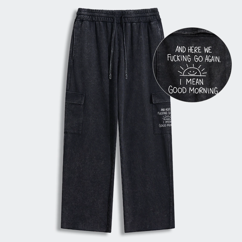 Tokyo-Tiger Different Meanings Of "Good Morning" Washed Utility Sweatpants