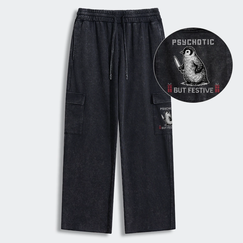 Tokyo-Tiger Overstimulated but Festive Christmas Washed Utility Sweatpants