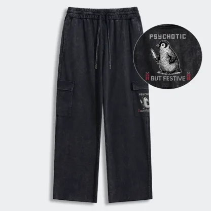 Tokyo-Tiger Overstimulated but Festive Christmas Washed Utility Sweatpants