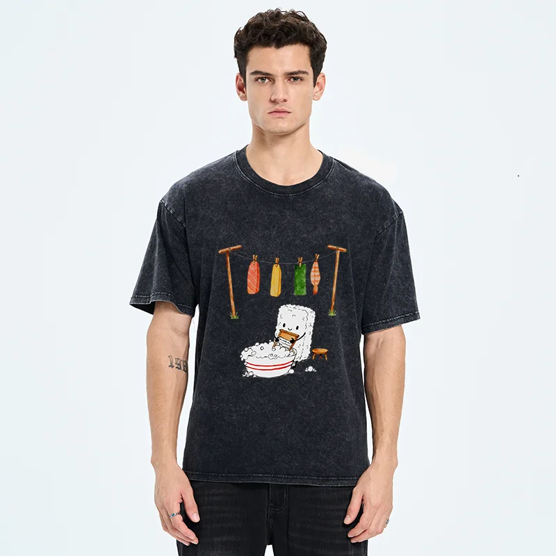 Tokyo-Tiger Sushi Washing Clothes Washed T-Shirt