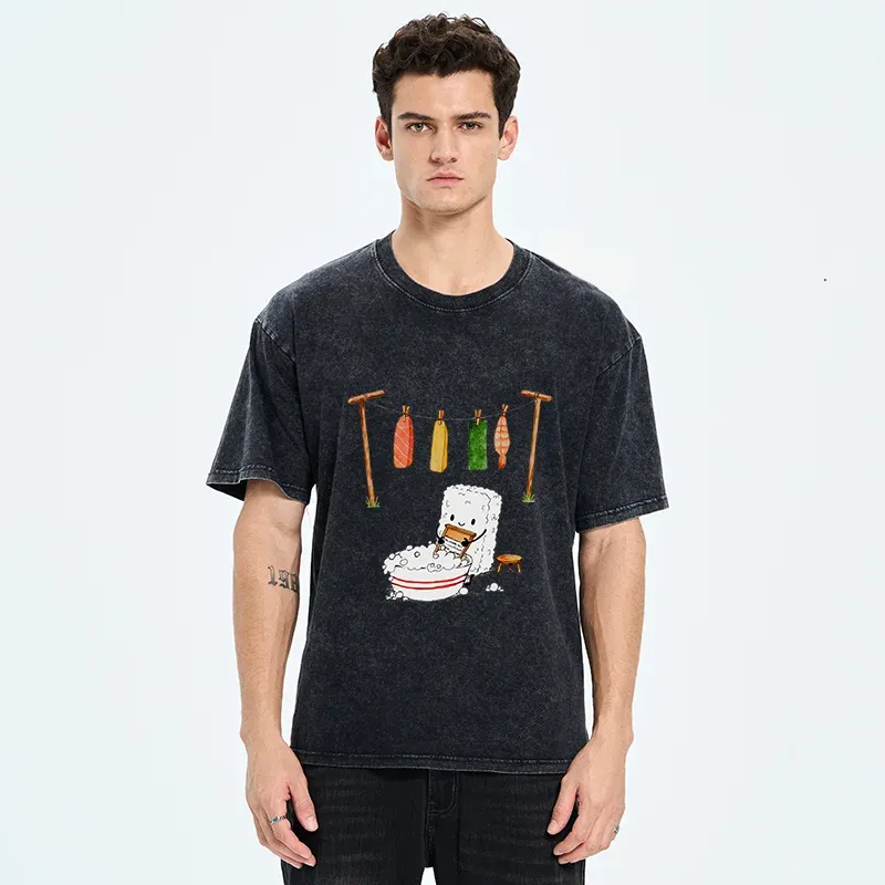 Tokyo-Tiger Sushi Washing Clothes Washed T-Shirt