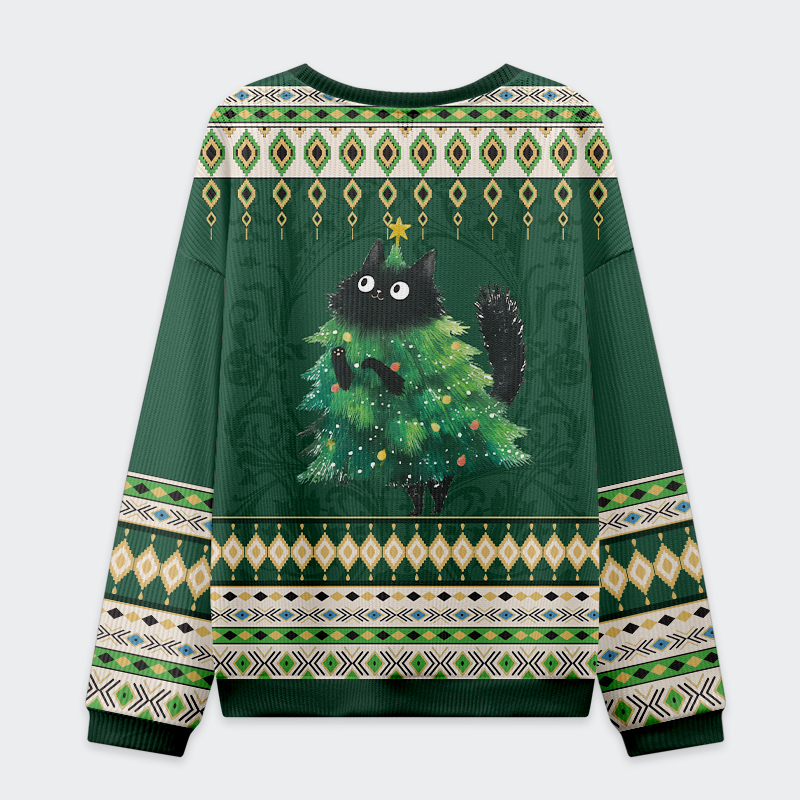 Tokyo-Tiger Funny Christmas Tree Cat Christmas Ugly Sweatshirt