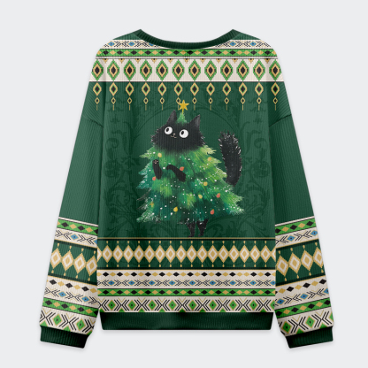 Tokyo-Tiger Funny Christmas Tree Cat Christmas Ugly Sweatshirt