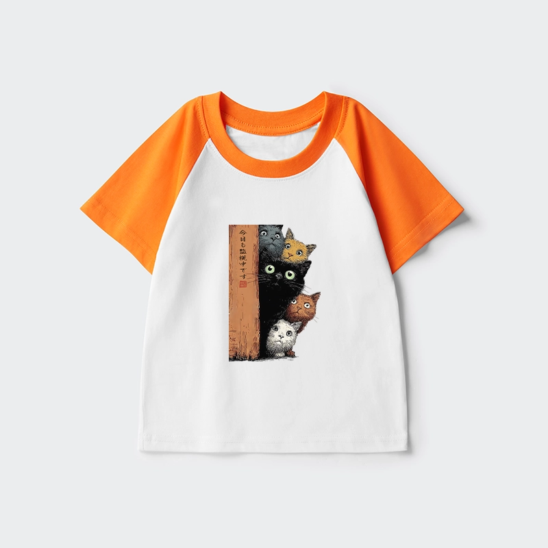 Tokyo-Tiger Five Cats Are Watching You Kids Raglan T-shirt