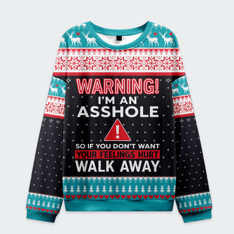 Tokyo-Tiger Warning I'm an Asshole Christmas Ugly Sweatshirt
