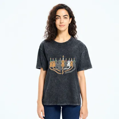 Tokyo-Tiger Hanukkah Cat Washed T-Shirt
