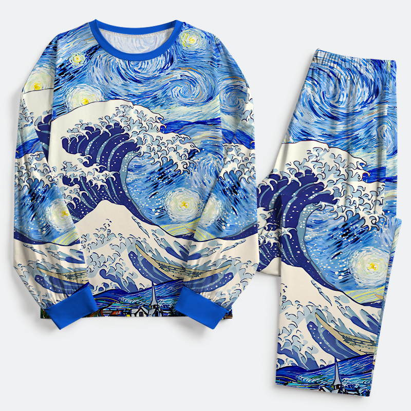 Tokyo-Tiger Waves Under The Starry Night Family Pajama Sets